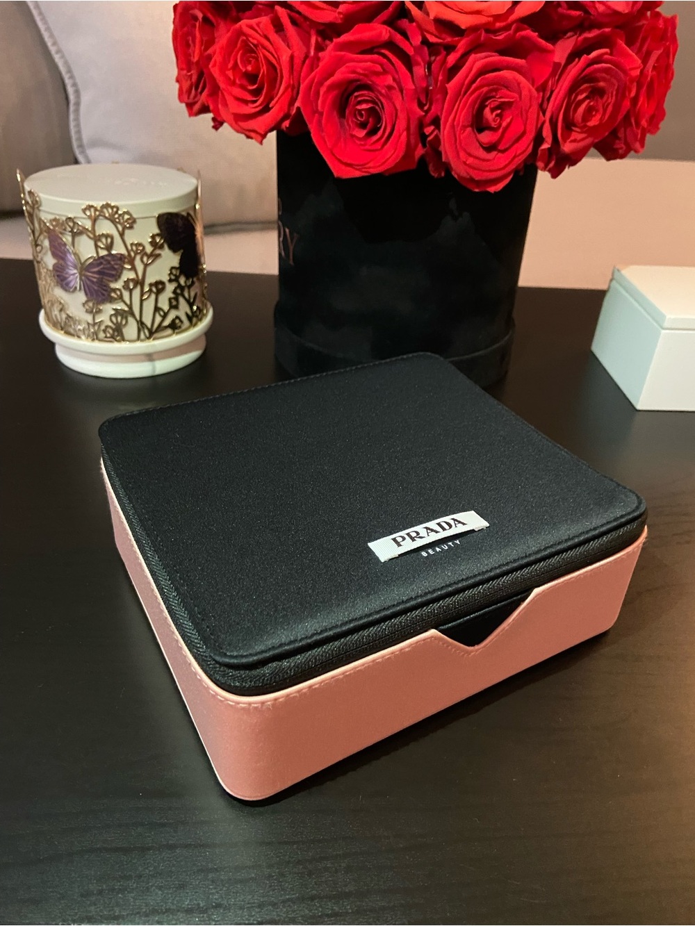 Prada Pink and Black Leather Jewelry Case